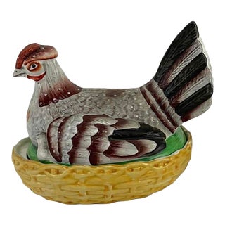 Antique 19th Century Porcelain Staffordshire Red and Aubergine Hen on Nest Tureen For Sale