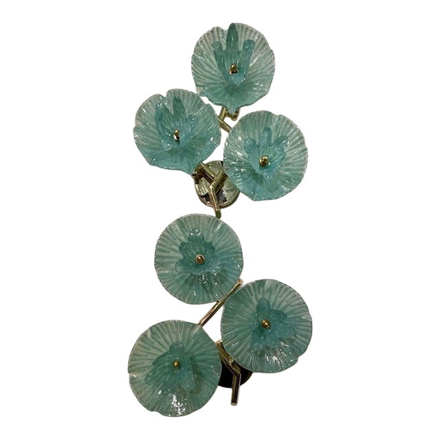 Pair of Murano Green Flower Disc Sconces For Sale