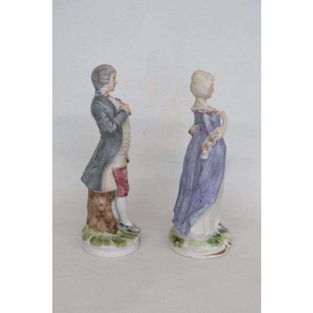 Mid 20th Century Rococo Style Porcelain Figurines Pair of 2 Courting Couple Made in Japan 5007b For Sale - Image 5 of 10
