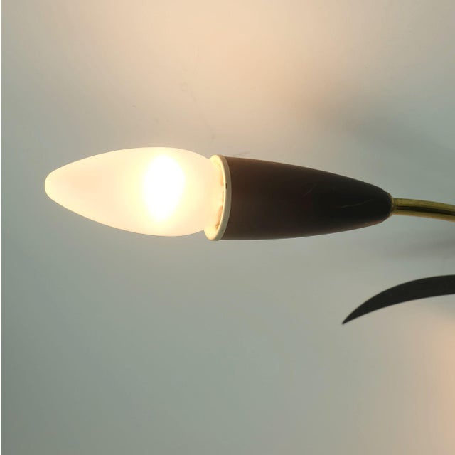Gold Mid-Century Modern Sputnik Three-Light Ceiling Fixture in Brass and Dark Grey Metal, 1950s For Sale - Image 8 of 11