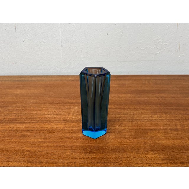 Vintage Blue Art Glass Block Vase, 1970s For Sale - Image 15 of 18