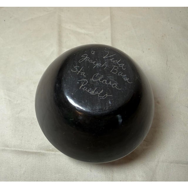 Vintage Vida Baca Native American Zuni Carved Black Pottery Turquoise Stone Bowl For Sale - Image 10 of 10