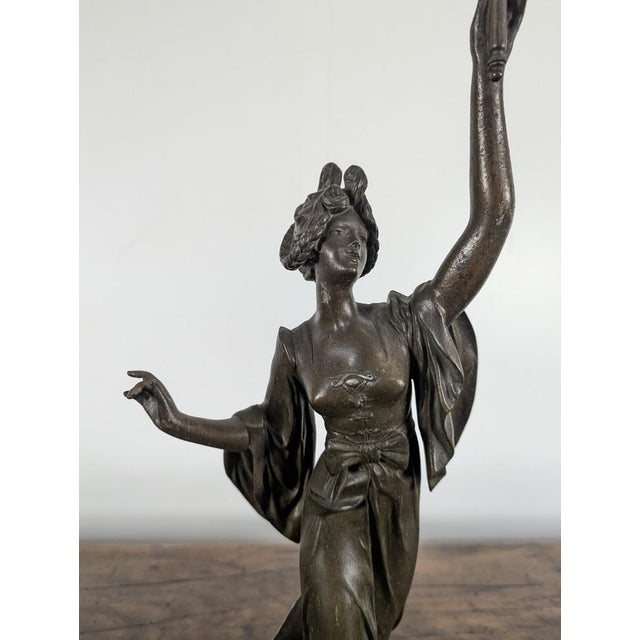 Art Nouveau Spelter Oil Lamps, Set of 2 For Sale - Image 5 of 8