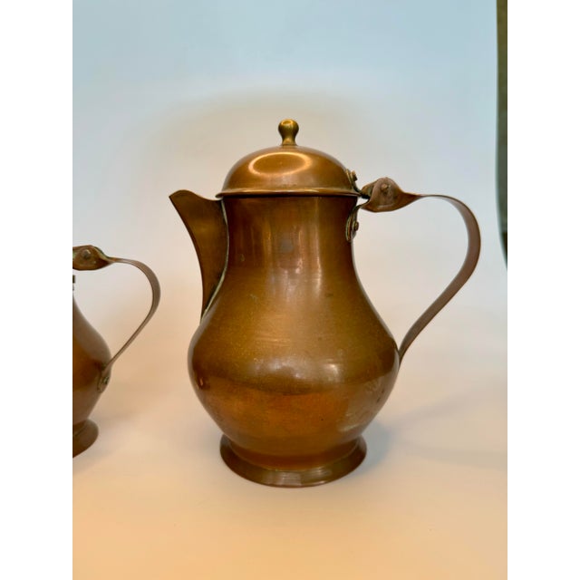 English Antique French Copper & Brass Lidded Pitchers, Set of 2 For Sale - Image 3 of 12