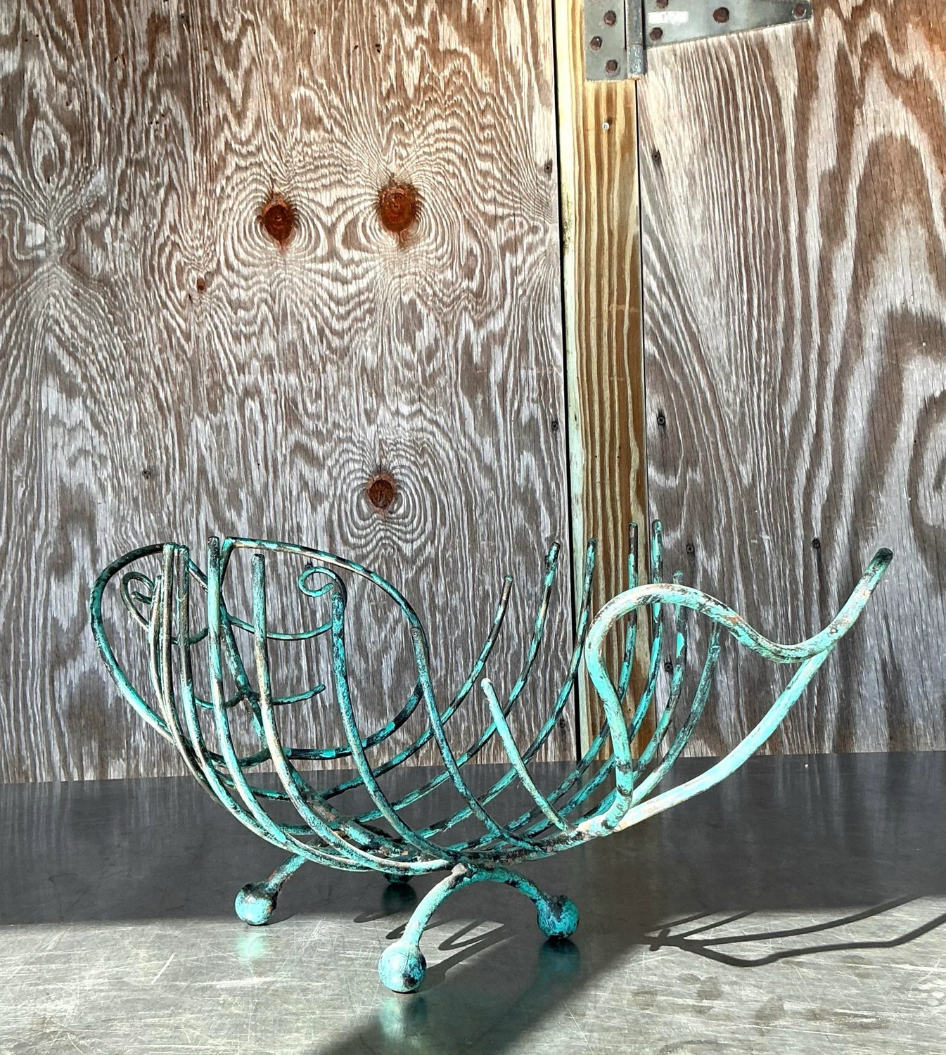Vintage Boho Patinated Metal Fish Bowl — additional photo 3