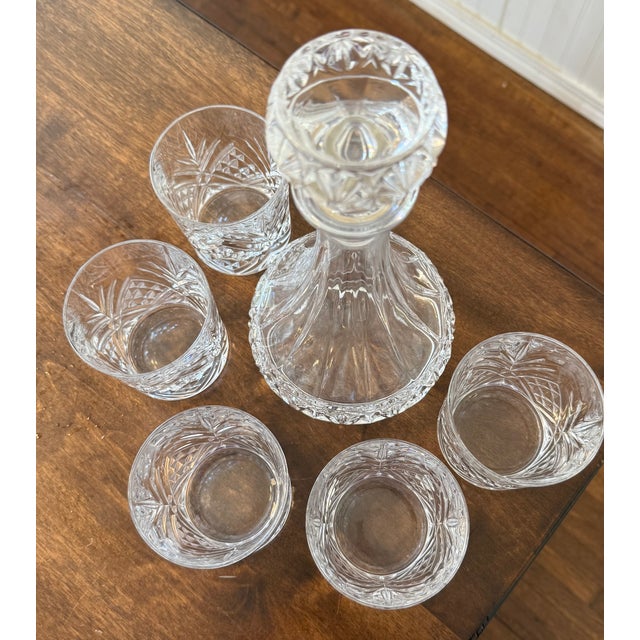 Contemporary Cristal De’ Flandre Decanter With Five Cristal D’ Arques Masquerade Glasses For Sale - Image 3 of 18