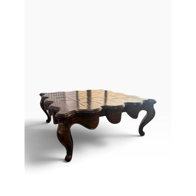 Early 21st Century Marge Carson Oversized 57” Scalloped Square Coffee Table For Sale - Image 5 of 10