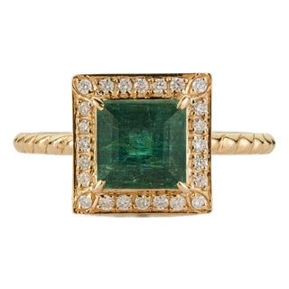 VRJewels 14k Yellow Gold Square Emerald Diamond Halo Vintage Ring Size 4 For Sale