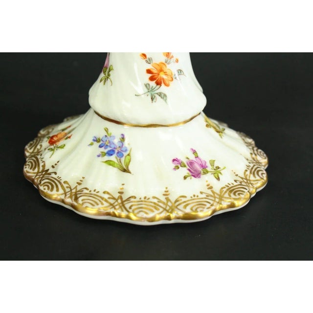 1800's Porcelain Candlestick Gilt & Hand Painted Flowers Germany Marked For Sale In Houston - Image 6 of 12