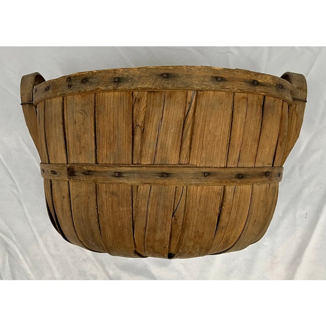Rustic Antique Late 1800s Splint Oak Apple Gathering Basket For Sale - Image 3 of 9