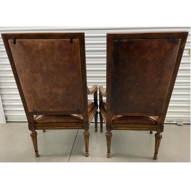 1990s 1 of 2 18c Style Hendrix Allardyce Tufted Leather Giltwood Arm Chair For Sale - Image 5 of 7