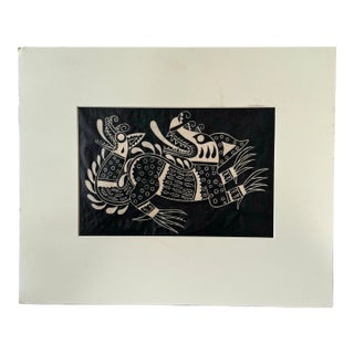 Signed 1970s Pedro Puerta "Dragon Number 3" 7/100 Wood Block Print For Sale