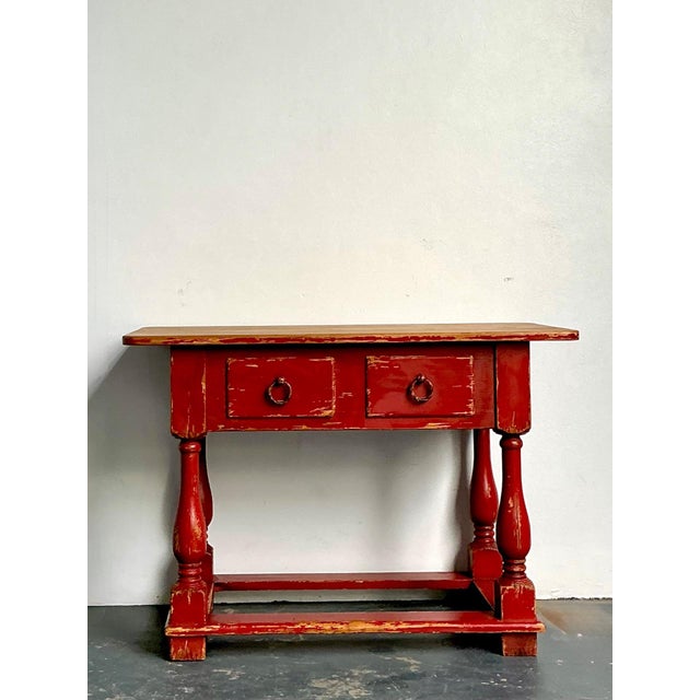Vintage Ralph Lauren Red Distressed Console Table For Sale In West Palm - Image 6 of 12