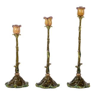 Jay Strongwater Twisted Tulip Candlestick Holders- Set of 3 For Sale