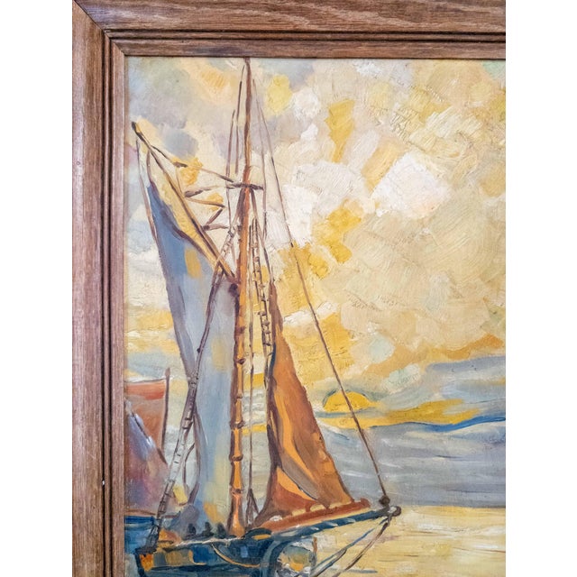 Mid-Century Modern Abstract Impressionist Nautical Painting of a Sailboat, Signed For Sale - Image 11 of 16