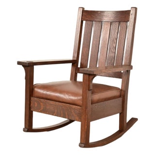 Gustav Stickley Antique Mission Oak Arts & Crafts Rocking Chair, Circa 1910 For Sale