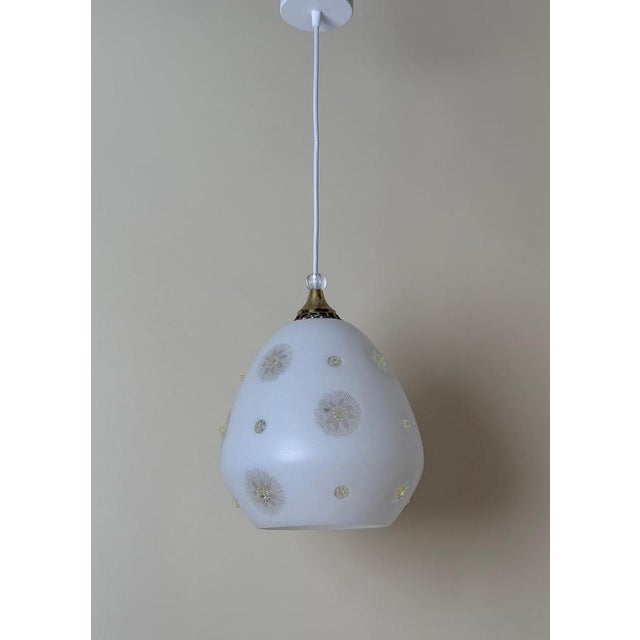 Swedish Milk Glass Pendant with Floral Motif and Brass in the style of Harald Notini, 1960s For Sale - Image 9 of 18