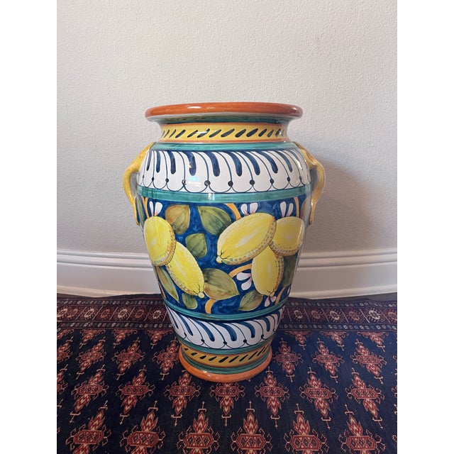 Late 20th Century Vintage Leona Ceramiche Pottery 20” Umbrella Stand, Lemon Motif, Handmade in Florence, Italy For Sale - Image 5 of 10