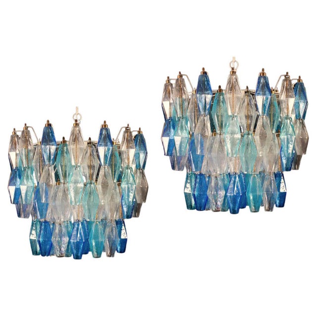 Murano Glass Poliedri Sapphire Colored Chandelier in the Style of Carlo Scarpa For Sale - Image 11 of 11
