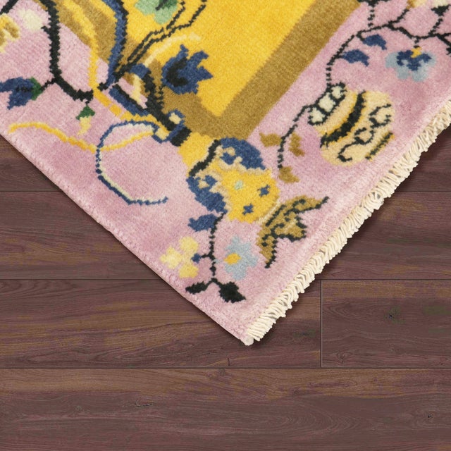 Traditional Pasargad Home Art Deco Gold Wool Area Rug, 4' 2'' X 6' 0'' For Sale - Image 3 of 4