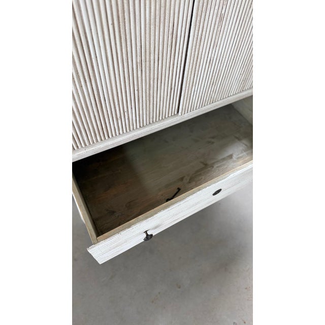 Antique White Late 20th Century Pair of Fluted Wood Gustavian Cabinets For Sale - Image 8 of 13