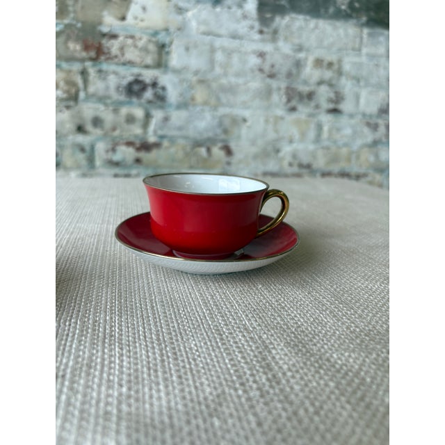 Pink Vintage Victoria Czechoslovakia Porcelain Teacups & Saucers - a Pair For Sale - Image 8 of 12