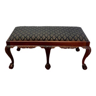 Vintage Chippendale Style Mahogany Upholstered Bench For Sale