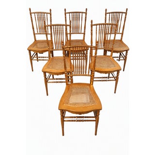 19th C. Faux Bamboo & Cane Ballroom Chairs - Set of 6 For Sale