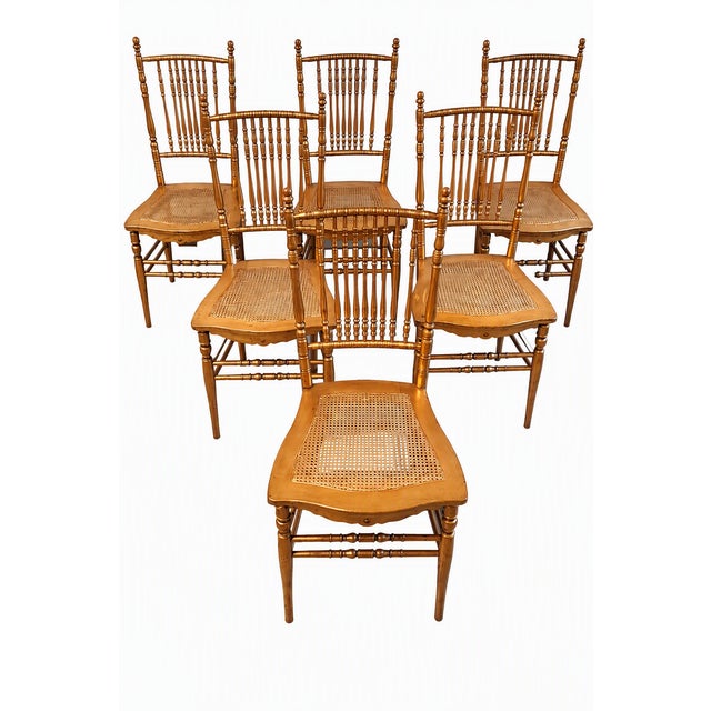 19th C. Faux Bamboo & Cane Ballroom Chairs - Set of 6 For Sale