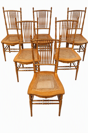 19th C. Faux Bamboo & Cane Ballroom Chairs - Set of 6