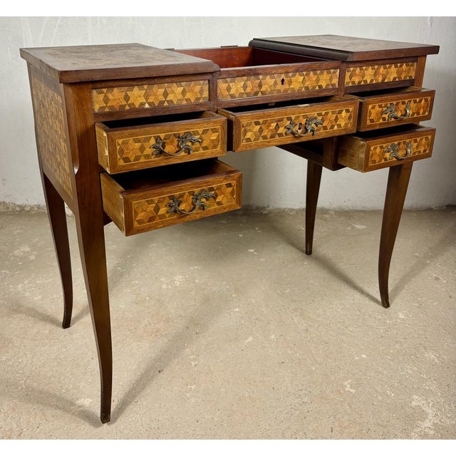 Spanish Marquetry Vanity Desk with Drop Leaves, 1930 For Sale - Image 3 of 18