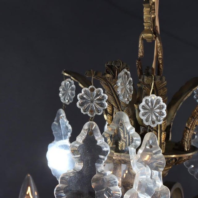Antique Bronze & Brass 8-Light Chandelier With Italian Cut Crystals C1930 For Sale - Image 16 of 17