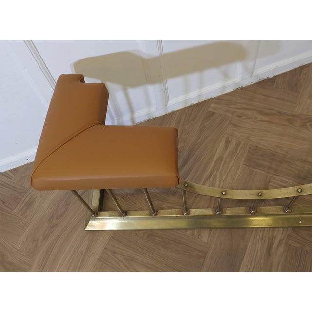 Leather Upholstered Brass Club Fender For Sale - Image 5 of 9