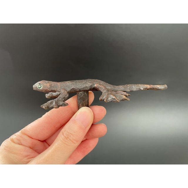 Vintage Rustic Brass Lizard Gecko Cabinet Knobs Drawer Pulls - Set of 3 For Sale - Image 9 of 15