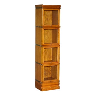 Antique Modular Honey Oak and Gilt Brass Stacking Bookcase with Glazed Retracting Doors For Sale