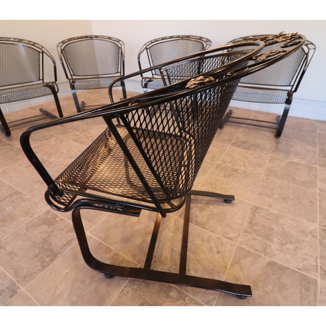 Metal 1955–1965 Russell Woodard “Ivy Leaf” Wrought Iron Barrel Rocker Casual Chairs — Set of Eight, Attributed For Sale - Image 7 of 14