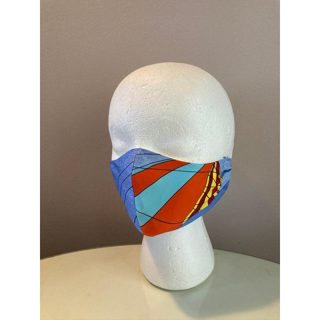 Blue 1980s Hermes Les Folies Du Ciel Silk Scarf Face Mask For Sale - Image 8 of 9