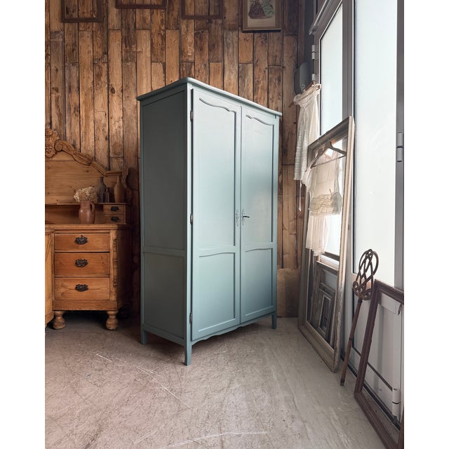 Aqua Vintage Wardrobe with Hanging Space, 1950s For Sale - Image 8 of 16