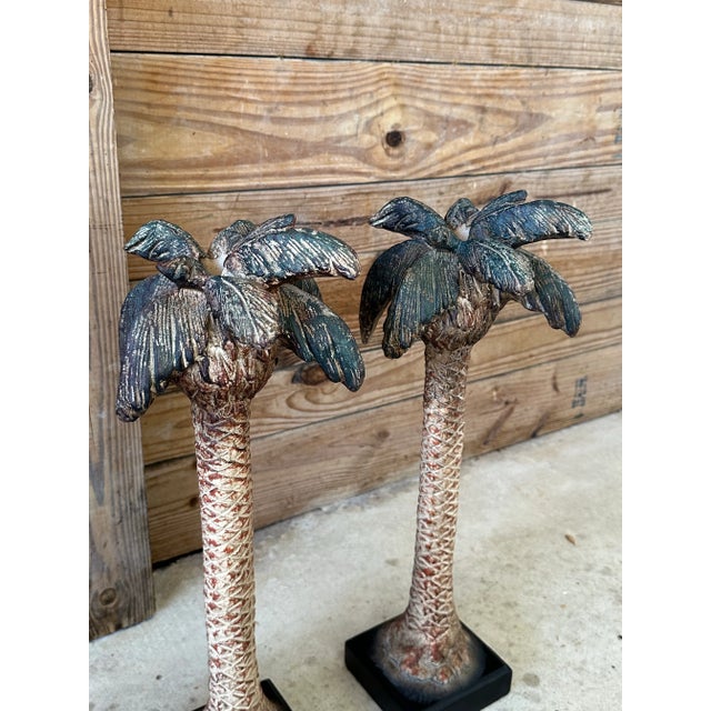 Metal Pair of Sculptural Metal Palm Tree Candleholders by Justin Sculpture For Sale - Image 7 of 12