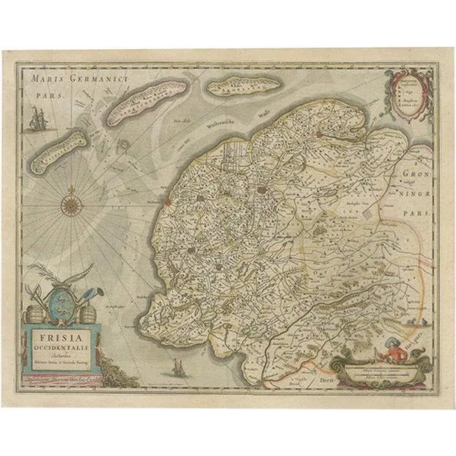 17th Century Antique Map of Friesland, the Netherlands, 1638 For Sale - Image 5 of 5
