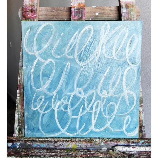2020s Original Abstract Calligraphy Painting in Brushed Gold Frame, Oil on Canvas, 14.5" X 14.5" by Tatiana Duperault For Sale - Image 5 of 5