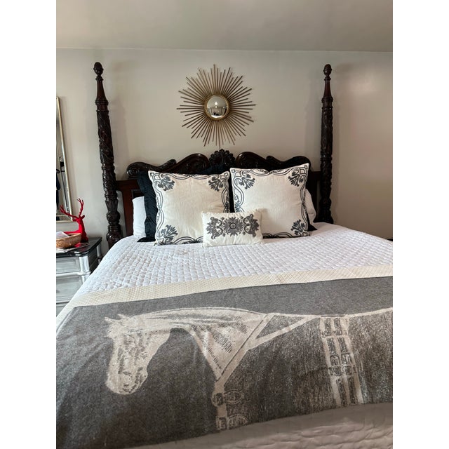 Charcoal Set of 3 Pillows. Two Oversized Ankasa Embroidered Euro Pillows With 1 Coordinating Lumbar – For Sale - Image 8 of 12