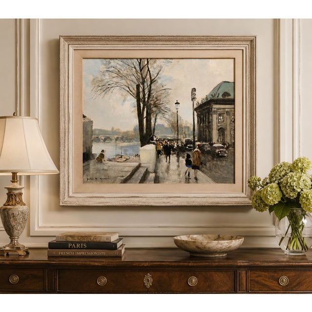 Jules Herve -View of the Quays Along the Seine River, Paris-Original Oil Painting For Sale - Image 13 of 13