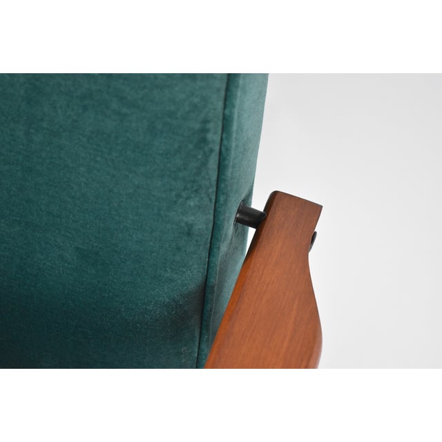 Vintage Armchair in Green Bottle Velvet & Teak, 1970s For Sale - Image 14 of 16