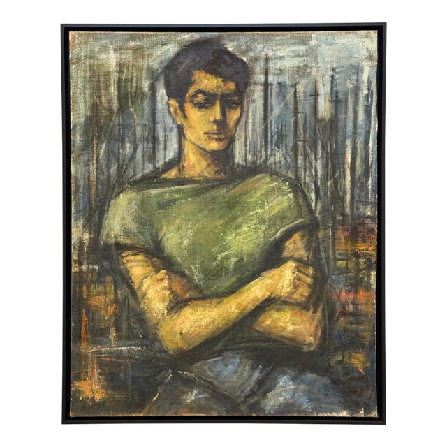 Large Luis Alvarez Mid-Century Portrait Oil Painting, Newly Framed For Sale