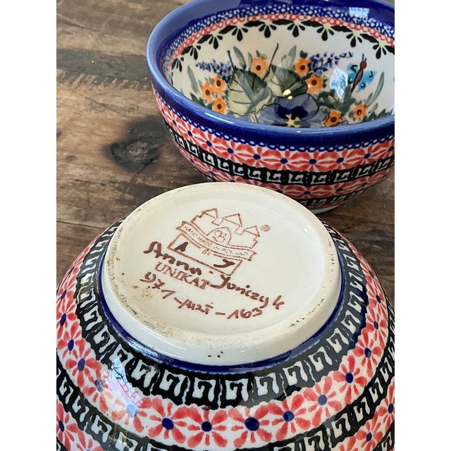 Vintage Polish Hand Painted Ceramic Bowls - Set of 2 For Sale - Image 4 of 12