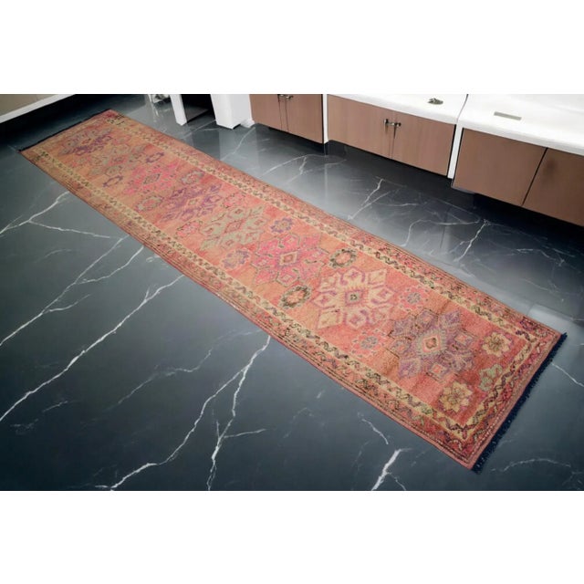 Mid-Century Modern Hand-Made Turkish Runner Rug . Soft Colors Low PileTribal Herki - 2′10″ × 12′8″ For Sale - Image 3 of 12