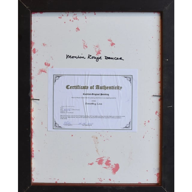 Red French Moulin Rogue Cabaret Dancer Oil Painting W/ Antiqued Gold Wood Frame For Sale - Image 8 of 9