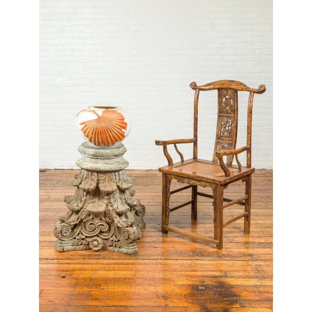 Indian Antique Corinthian Temple Capital Carving with Distressed Patina For Sale - Image 4 of 13