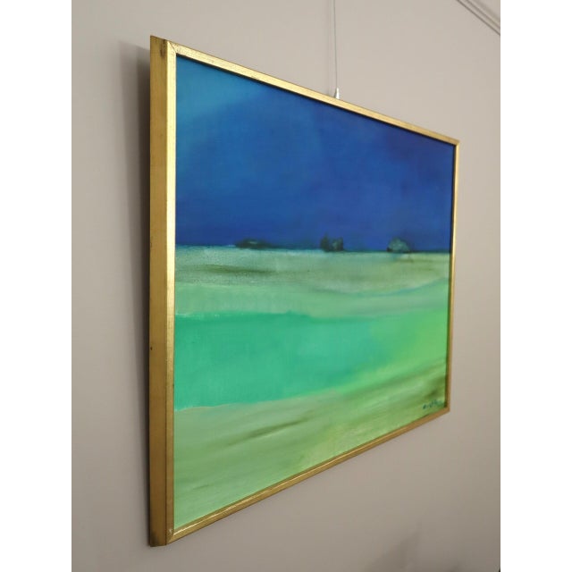 Mid-Century Modern 'Where the Sky Deepens' Swedish Original Abstract Landscape Oil Painting, Framed For Sale - Image 4 of 13